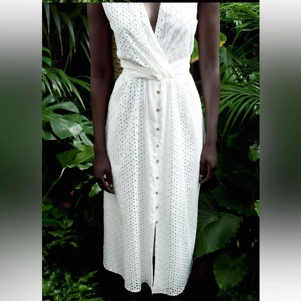 NWT Zara White openwork Eyelet Embroidered Midi Dress - Picture 5 of 9